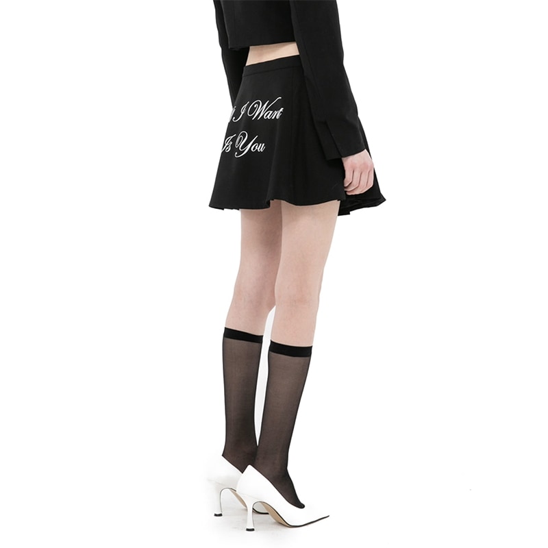 LETTERING FLARE SKIRT BLACK