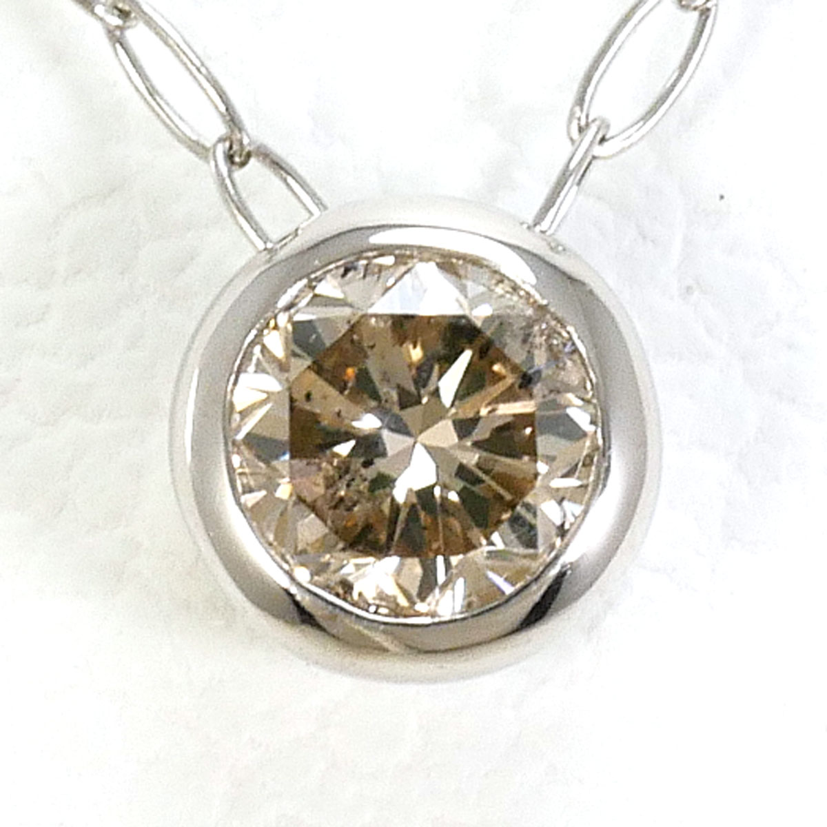 PT900 プラチナ PT850 プラチナ ネックレス ブラウンダイヤモンド 0.13ct 総重量約0.8g 約39cm 中古