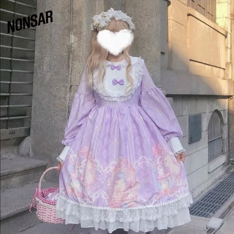 【3日で出荷】ジャパニーズパープルロリータドレスプライベートマナーソフトガール長袖カワイイ新作