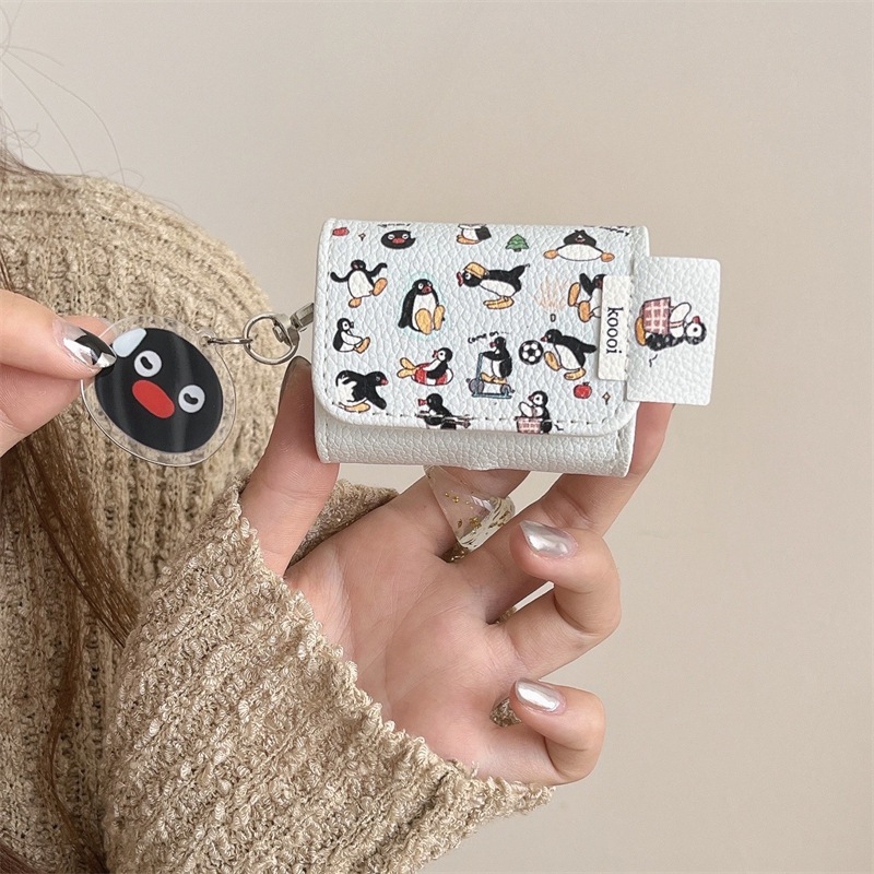 Apple Airpods世代保護ケースpro2世代イヤホンケースに適した漫画のペンギンレザーパターンワイヤレス