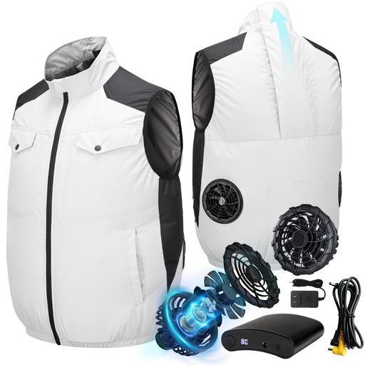 [AMXMECLN] 【2025最強爆風 32V超高出力 体感-15C】長時間稼働 最強空調作業服 20000MAH ファン付きベスト ファン バッテリー セット 作業着最新 熱中症対策 (L, グレ