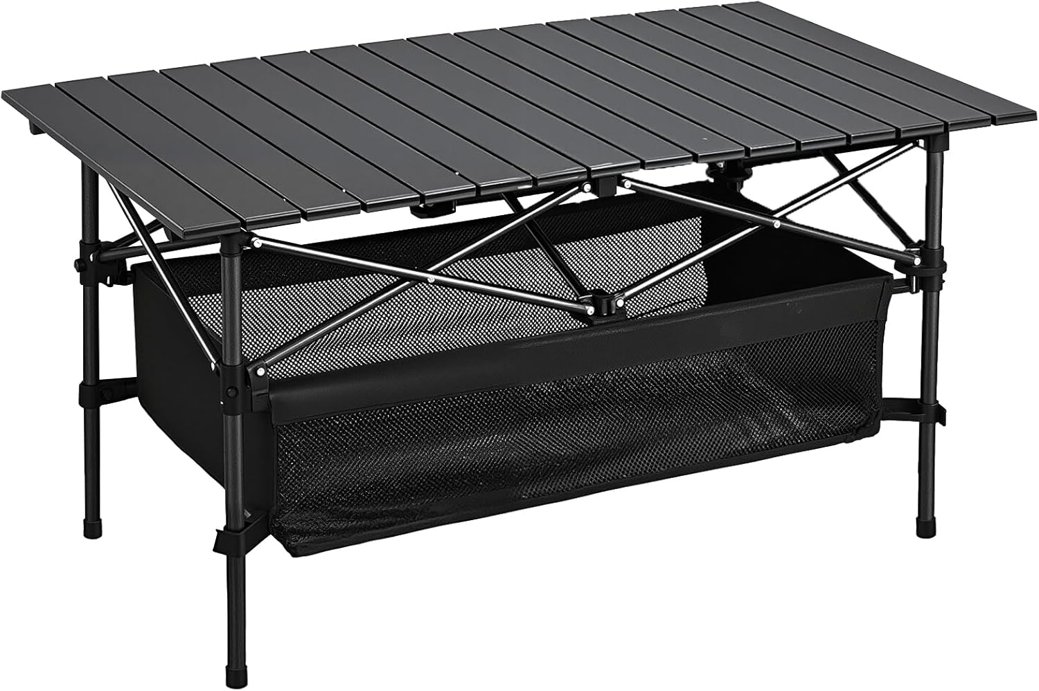 折りたたみ式ロールトップテーブル 軽量 耐荷重150kg 収納バッグ付 ブラック Lサイズ