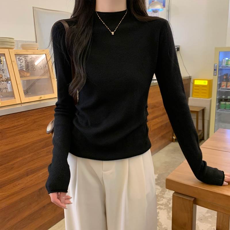 クーポン有トップス ニット セーター 春 秋 冬 長袖 ハイネック スリム タイト 細身 ブラック アプリコット コーヒー オートミール S M L XL LL 学校 バイト イベント リゾート 旅行