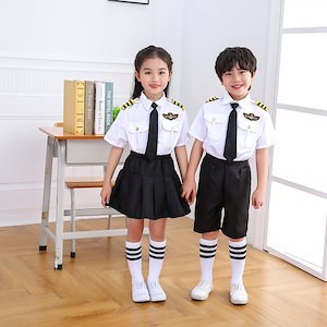 子供空軍キャプテン制服パイロット男の子と女の子客室乗務員服航空パイロットパフォーマンススーツ