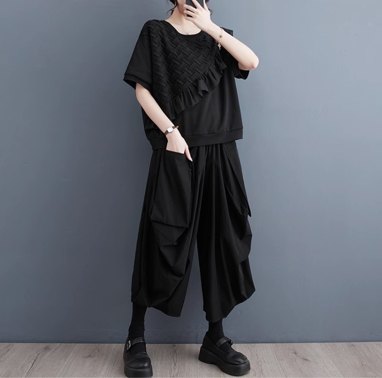 トップス 上着 袖あり ラウンドネック 襟なし フリル かわいい 大人可愛い シンプル カジュアル 大人 おしゃれ お洒落 かっこいい 大人可愛い 大人女子 こなれ感 無地 夏 20代 30代