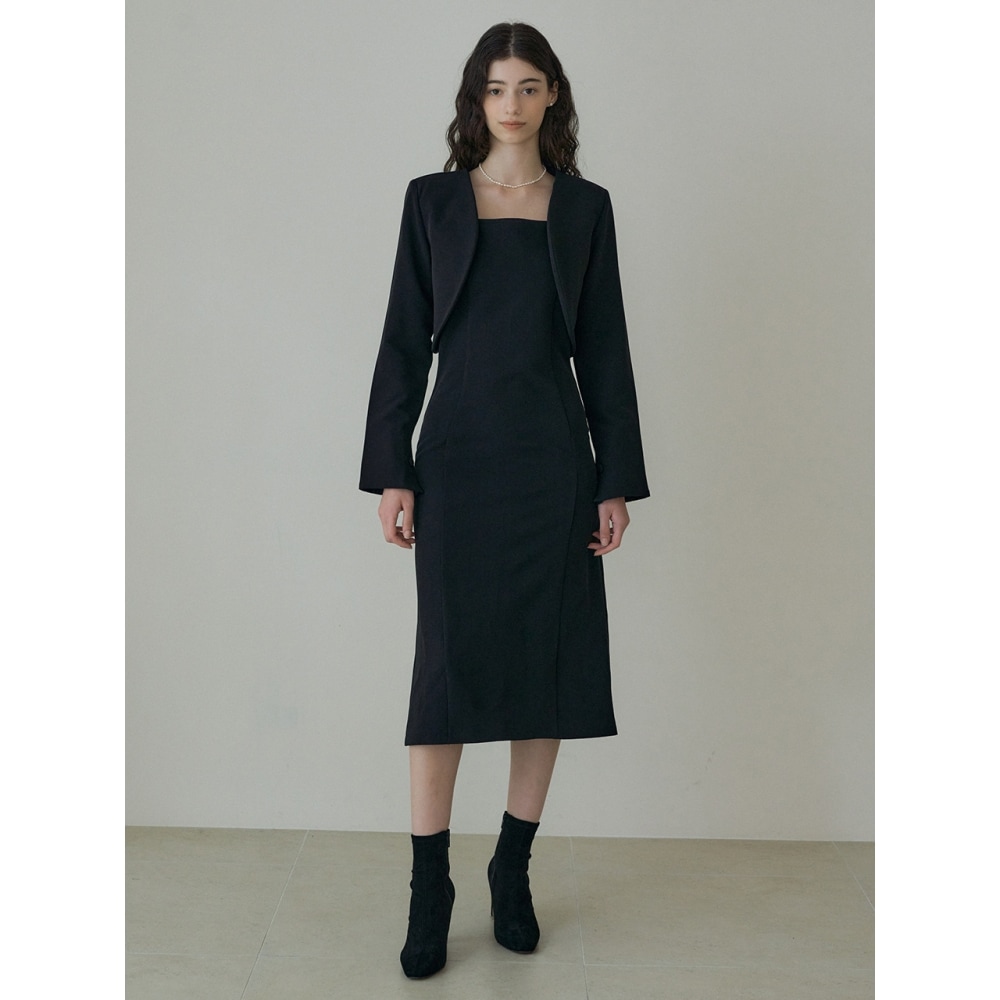 REORG ドロップラウンドジャケットノースリーブトップス付きブラック