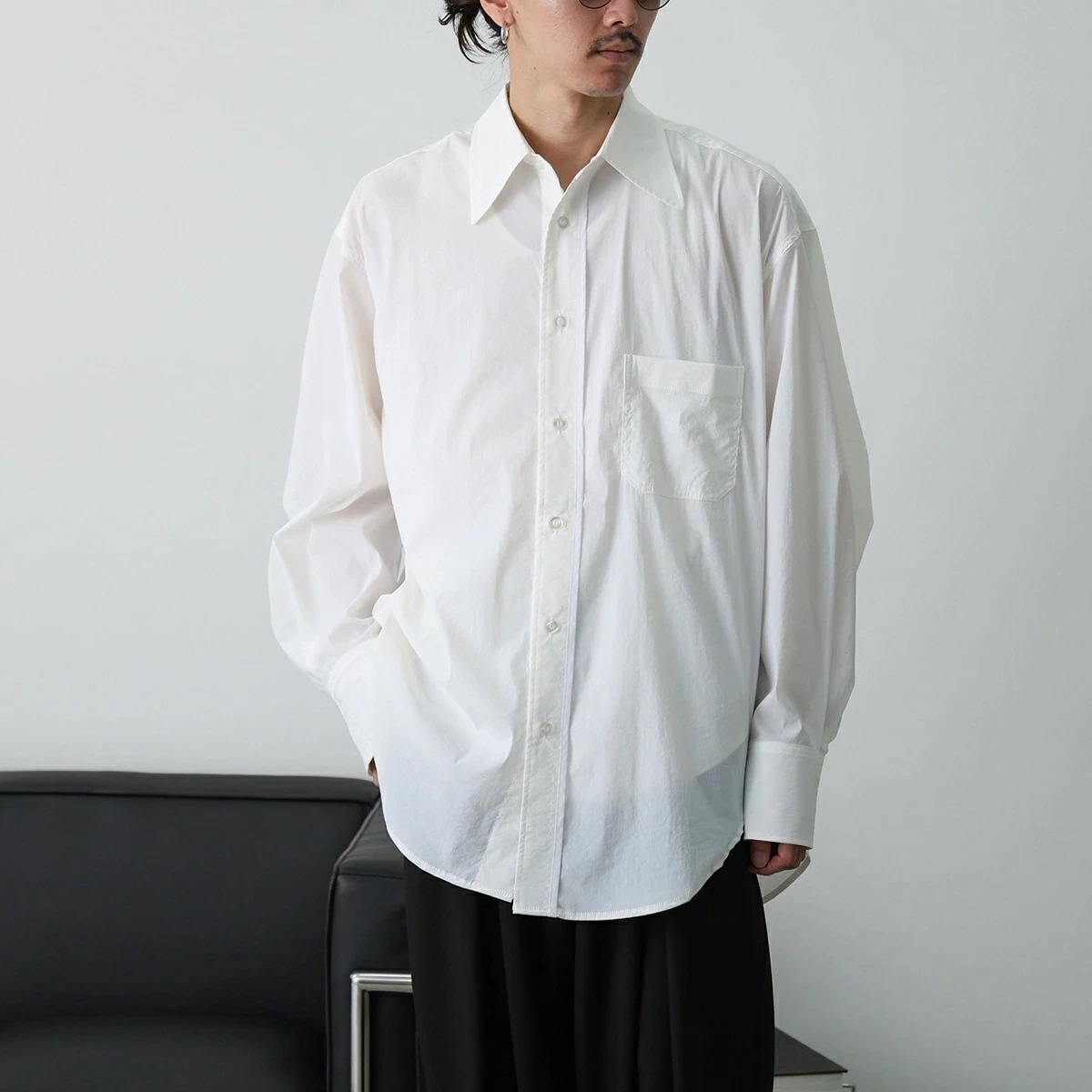 EKAT エカット シャツ 3D PATTERN SHIRTS ESH2504214 メンズ 長袖 オーバーサイズ タック レギュラーカラー WHITE