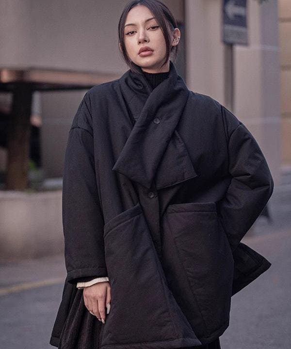 オリエンタル風 ビンテージ ハーフ丈 厚め ネックウォーマー ダウンマフラー ポケット ダウンジャケットジャンパー