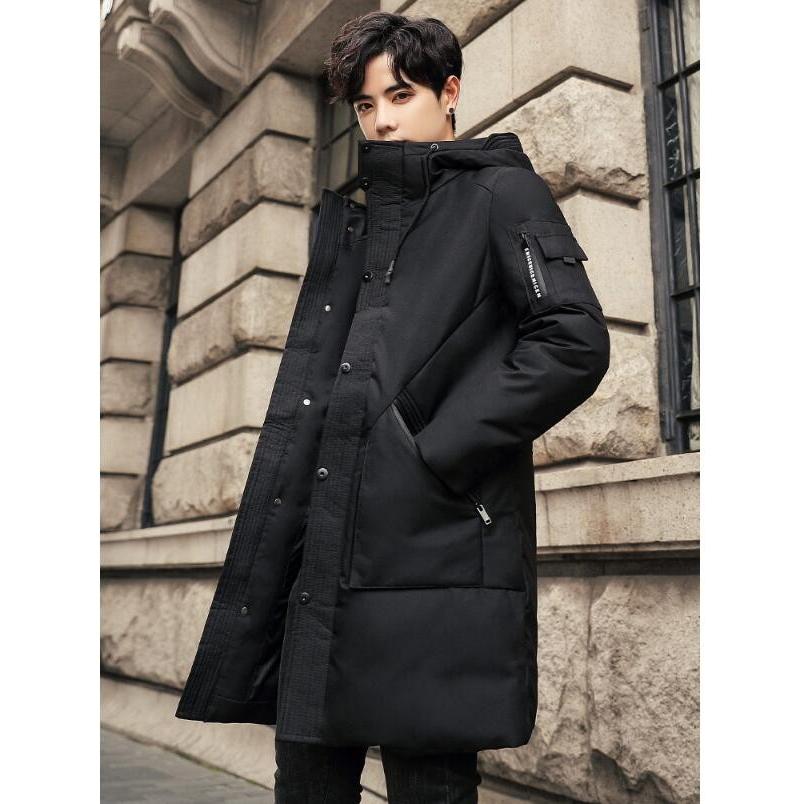 高品質 中綿 ダウンジャケット アウター 暖かい ロング丈 ダウンコート メンズ 無地 防寒 厚手 冬服/M4ＸＬ/フード付き/格好いい/無地