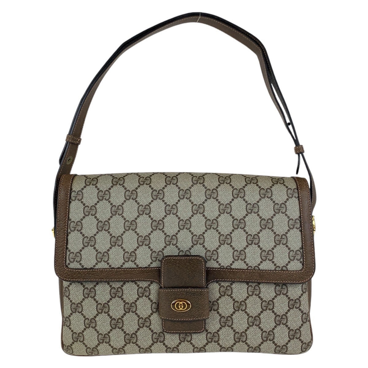 オールドグッチ ブラウン ゴールド金具 GGスプリームキャンバス/レザー 14 01 4084 斜め掛け ショルダーバッグ レディース 410557