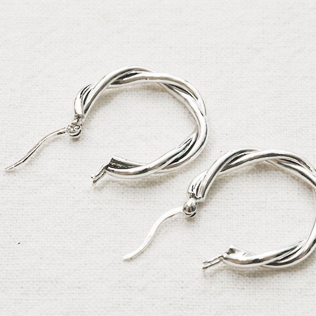 925シルバーダブルラインツイストボールドリングイヤリング