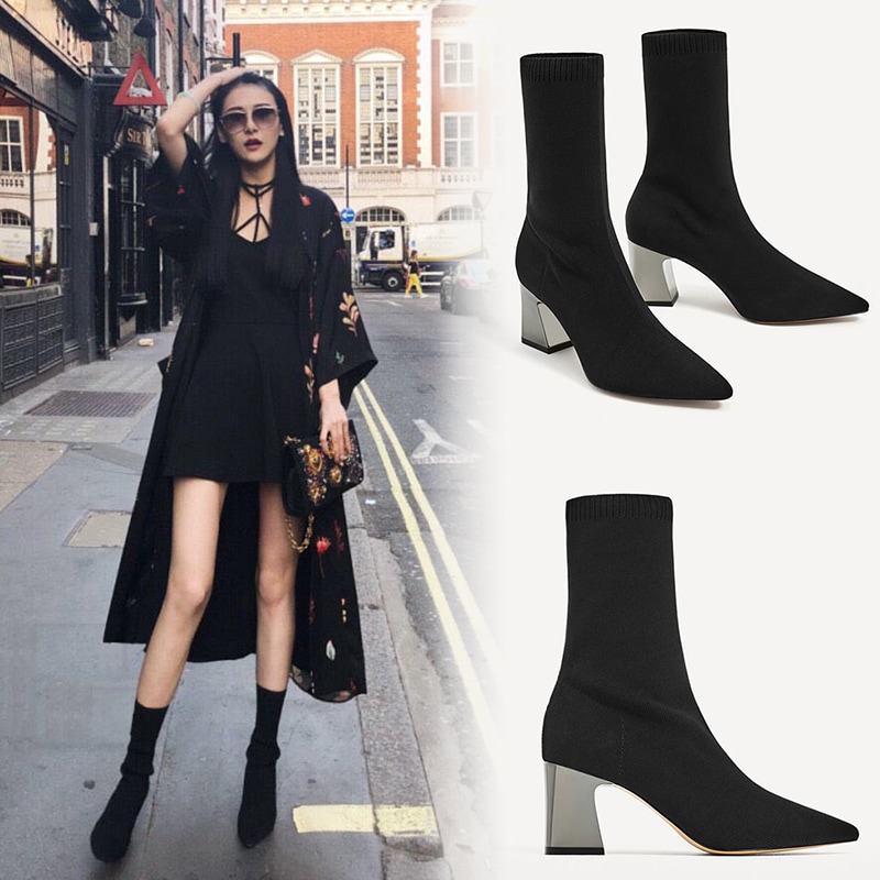 ソックスブーツ ミドルブーツ ブーツ 靴下ブーツ レディース. b192