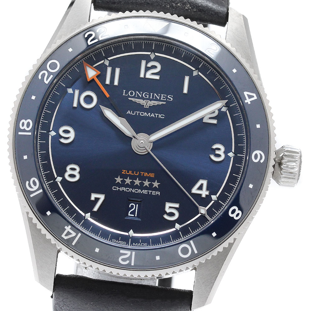 ロンジン LONGINES L3.812.4.93.2 ロンジン スピリット ZULU TIME デイト GMT 自動巻き メンズ 良品 箱・保証書付き_958664【中古】