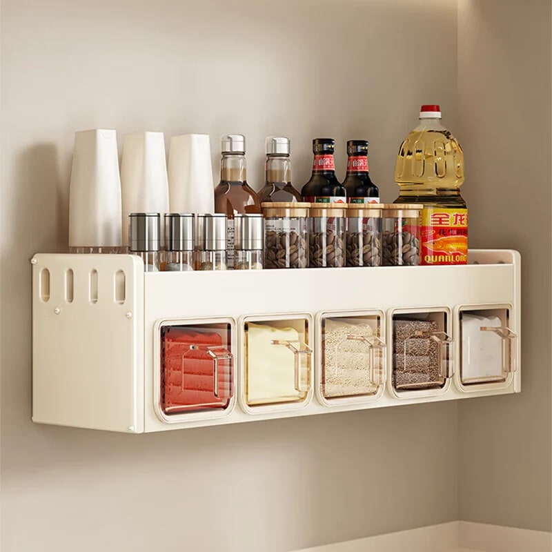 きちんと置く&省スペースキッチンスパイスラックラッククリームスタイルパンチフリー壁掛けスパイスジャー多機能収納キッチン用品大型