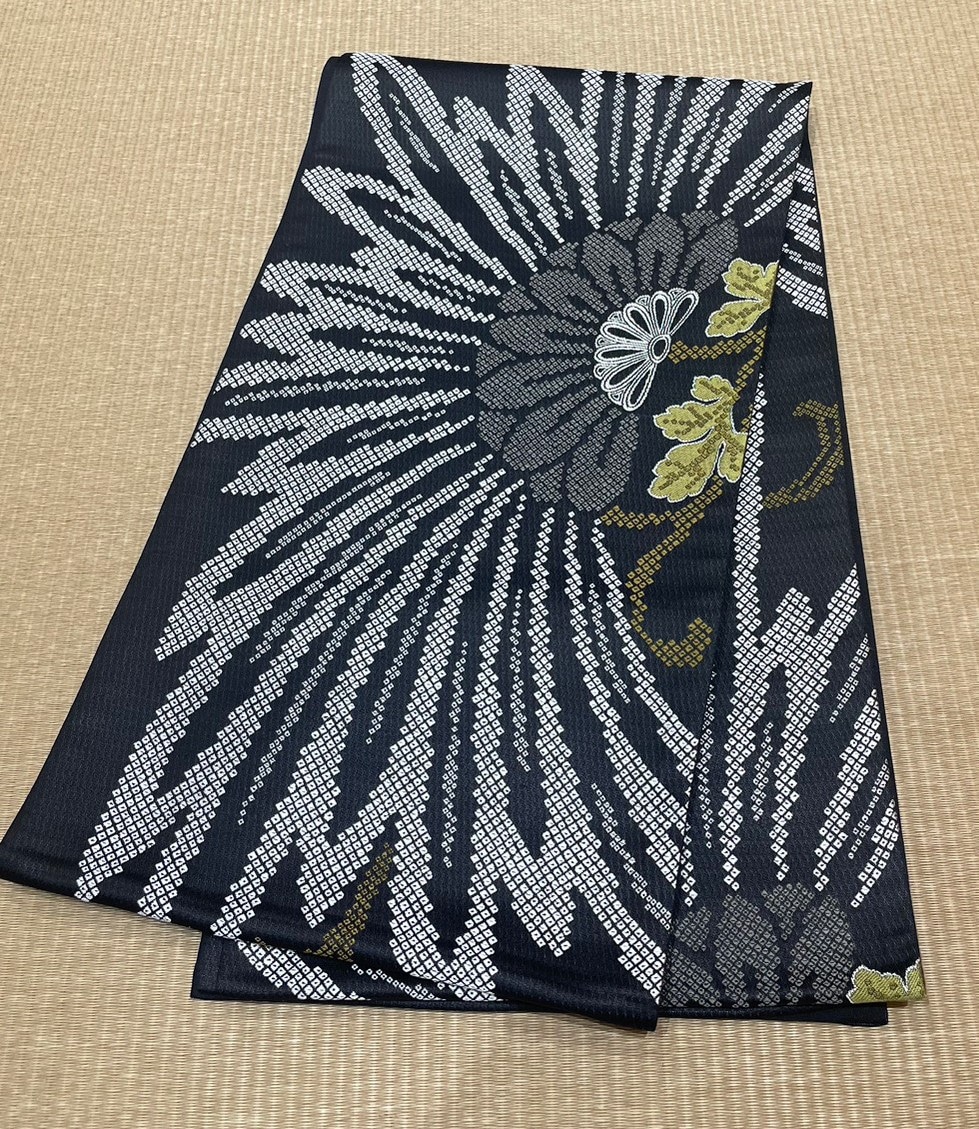 袋帯 田村屋 蛍庵 黒大菊輪 全通 [hukuroobi006]