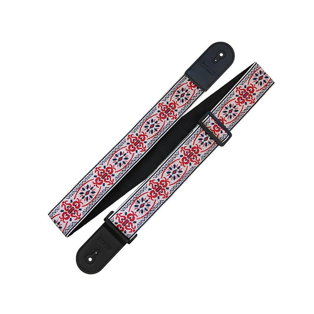 Richterシリーズ Retroシリーズ ナイロンギターストラップ 1769 ホワイト/レッド レトロジャカードニット