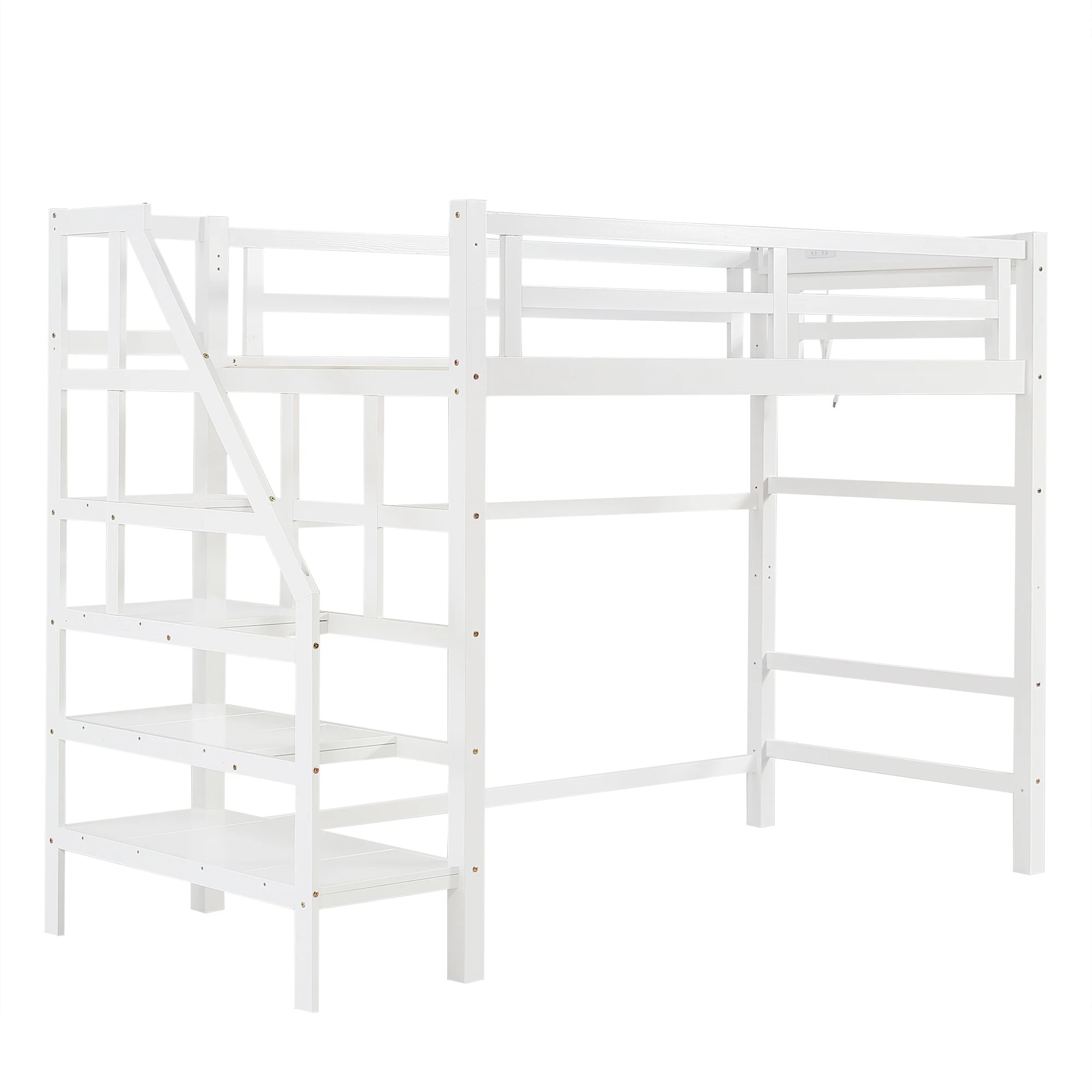 国内発送！A163ロフトベッド 階段付き 天然木 コンセント付き シングル 宮付き 収納棚付き 収納 北欧風 大人 一人暮らし 子供ベッド ベッド 木製ロフトベッド 高さ172cm