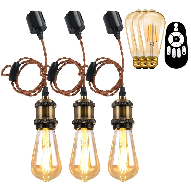 ANWIO ペンダントライト 3個セット 配線ダクトレール用 600LM 6W（60W形相当） リモコン付き ダクトレールライト 無段階調光/調色 ダクトレールライト 北欧 エジソン電球 LED電球付