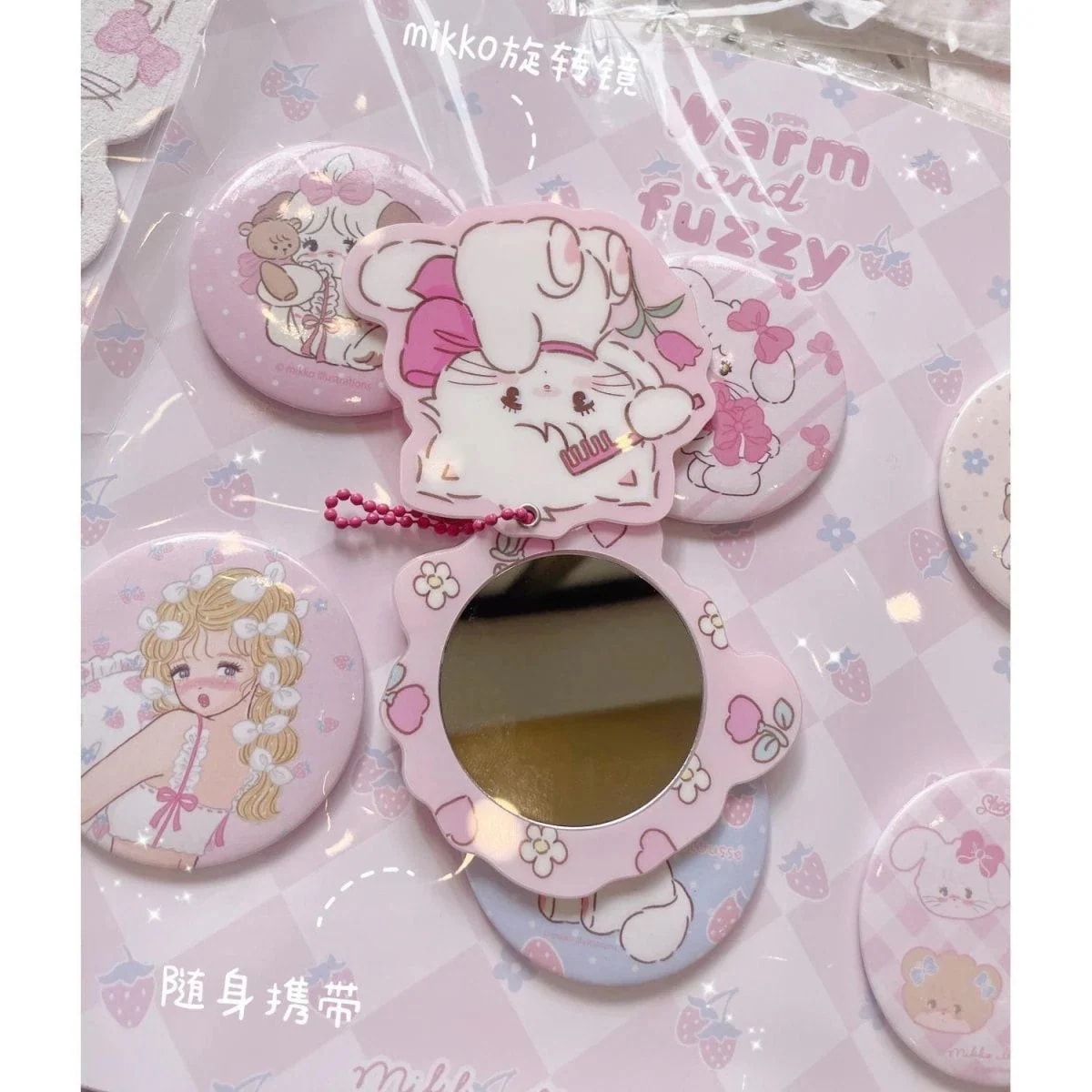 mikko回転鏡ペンダント化粧鏡携帯アクリル化粧鏡羊商店