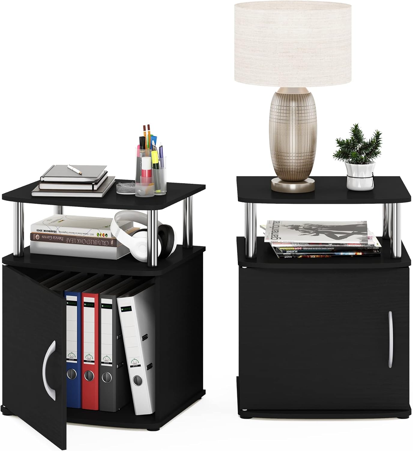 ソファサイドテーブル ナイトテーブル アメリカーノ/クローム ドア付 2個セット