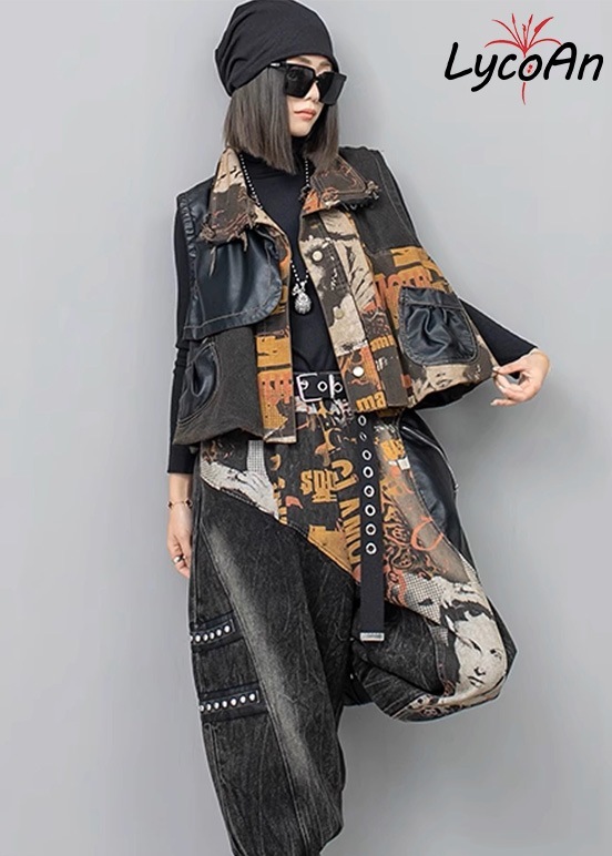 【LycoAn】ヴィンテージポップレザーベスト /レトロポップ/デニム/ポップアート 7,000円