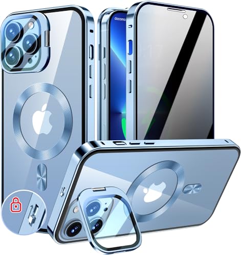 KELLCASE【カメラレンズ保護・スタンド 覗き見防止 MagSafe対応 】iPhone 13 Pro 用 ケース 全面保護 隠しスタンド付き ロック付き 両面 マグネット式 アイフォン13プロ