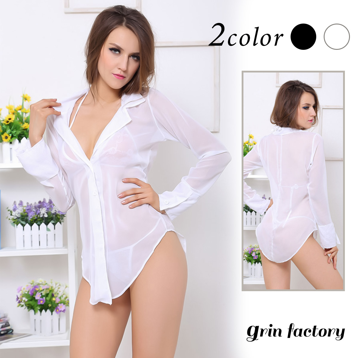 アダルト系 透け透け 長袖 Yシャツ ブラ＆ショーツ セット Tバック エロい服 エッチなコスプレ 美人教師風 美人秘書 エロいコスプレ セクシー ランジェリー シースルー すけすけ エロ下着 セット