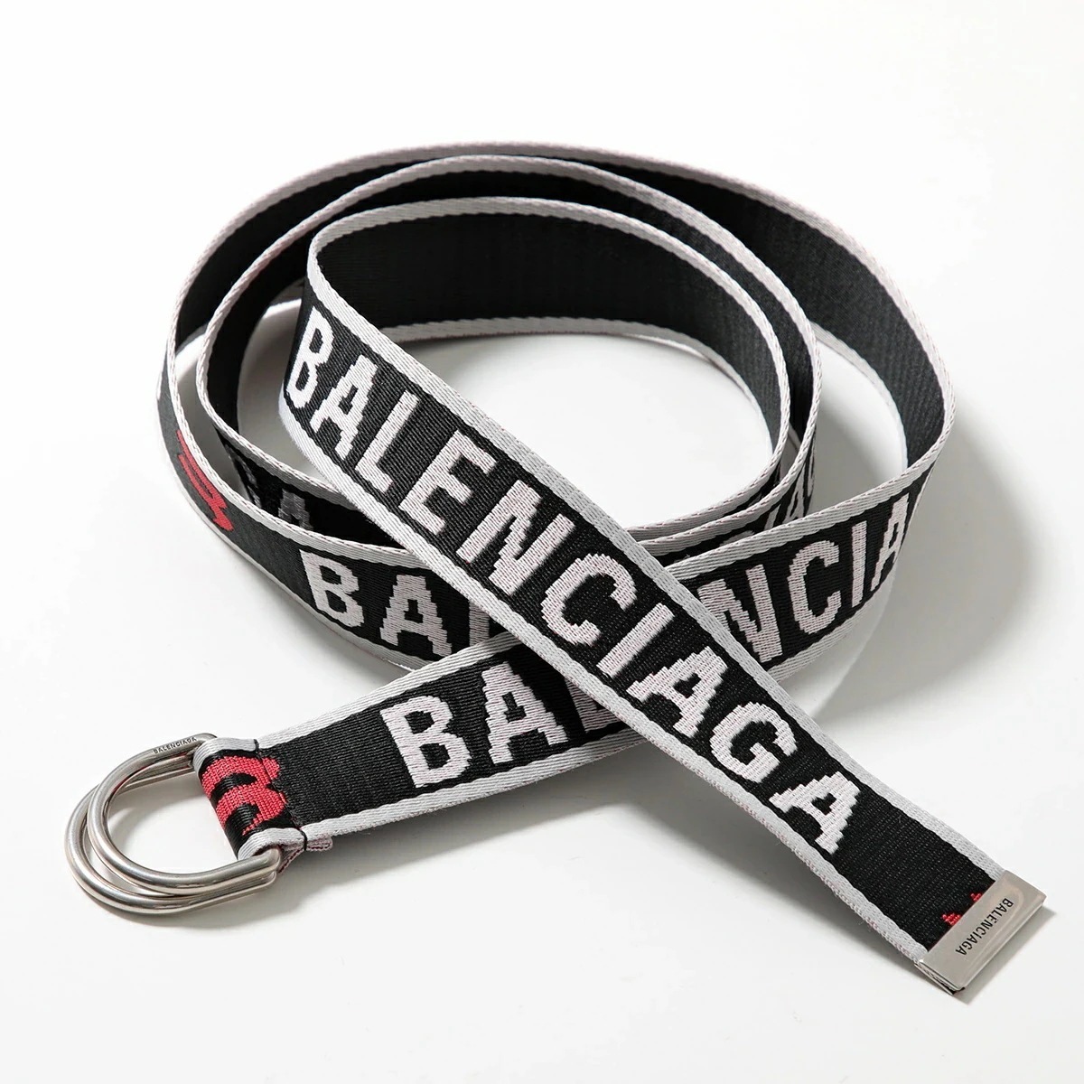 BALENCIAGA バレンシアガ スライダーベルト D RING BELT 35 703137 210AA メンズ ジャガードロゴ Dカン ウェビングテープ 1063/BAL-GREY/CARMIN