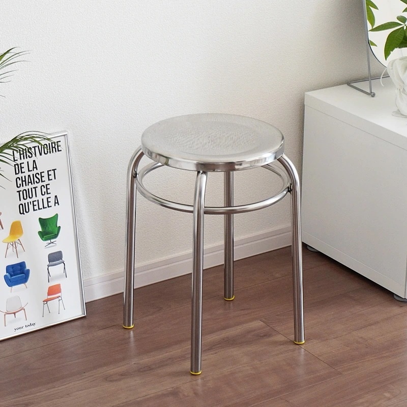 ラウンドスツール ステンレス 椅子 イス シルバー おしゃれ シンプル 無機質 スタイリッシュ 北欧 韓国インテリア