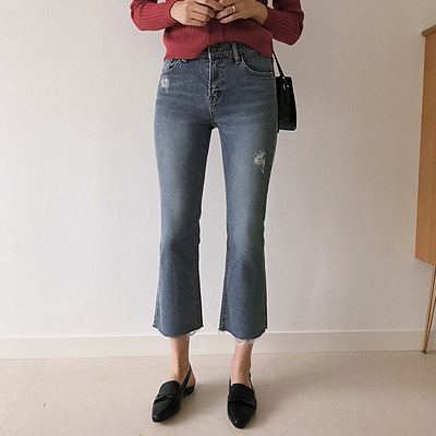 秋のトレンドカットオフクロップドデニムパンツ送料無料韓流ブーム2PER