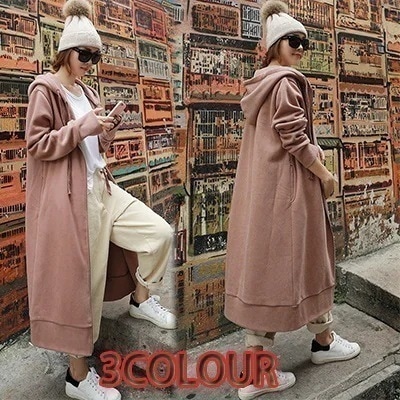 大人気！ お得に昨年大HITの裏起毛ロングパーカー全3色クオリティUPで韓国ファッション ヒップが隠れる丈が使いやすい パーカー