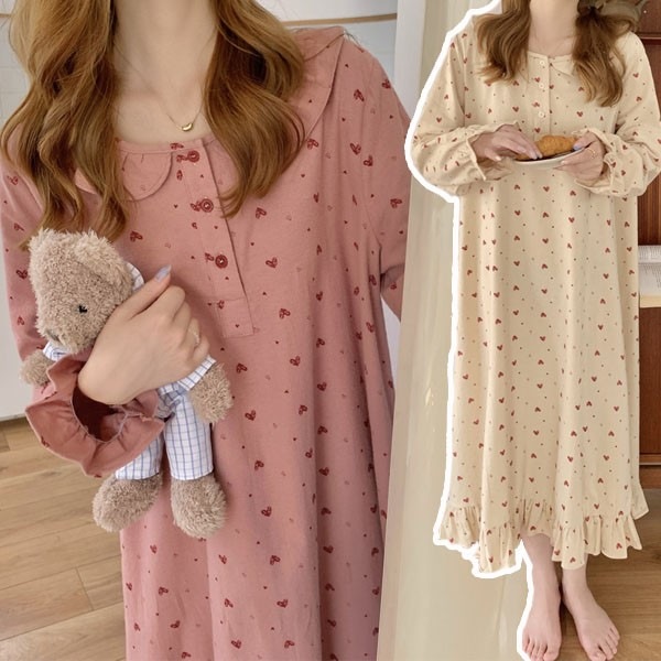 ワンピース パジャマ ルームウェア ブラ付き 春 夏 ネグリジェ プリンセス風 レディース エレガント 長袖 ゆったり ロング丈 大きいサイズ 部屋着 寝巻き 韓国風 きれいめ おしゃれ かわいい 春