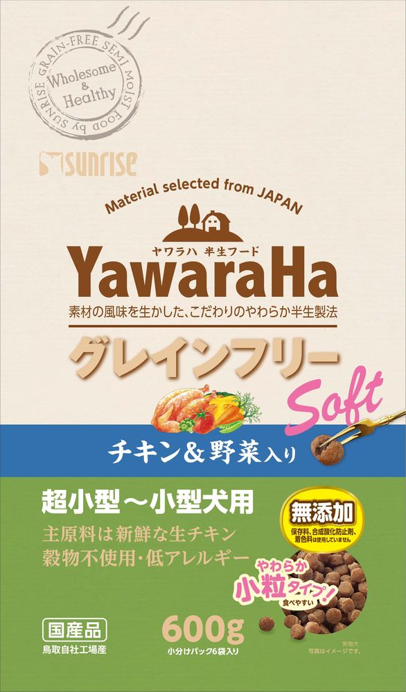 （まとめ買い）ヤワラハ グレインフリー ソフト チキン＆野菜入り 600g 犬用フード [x4]