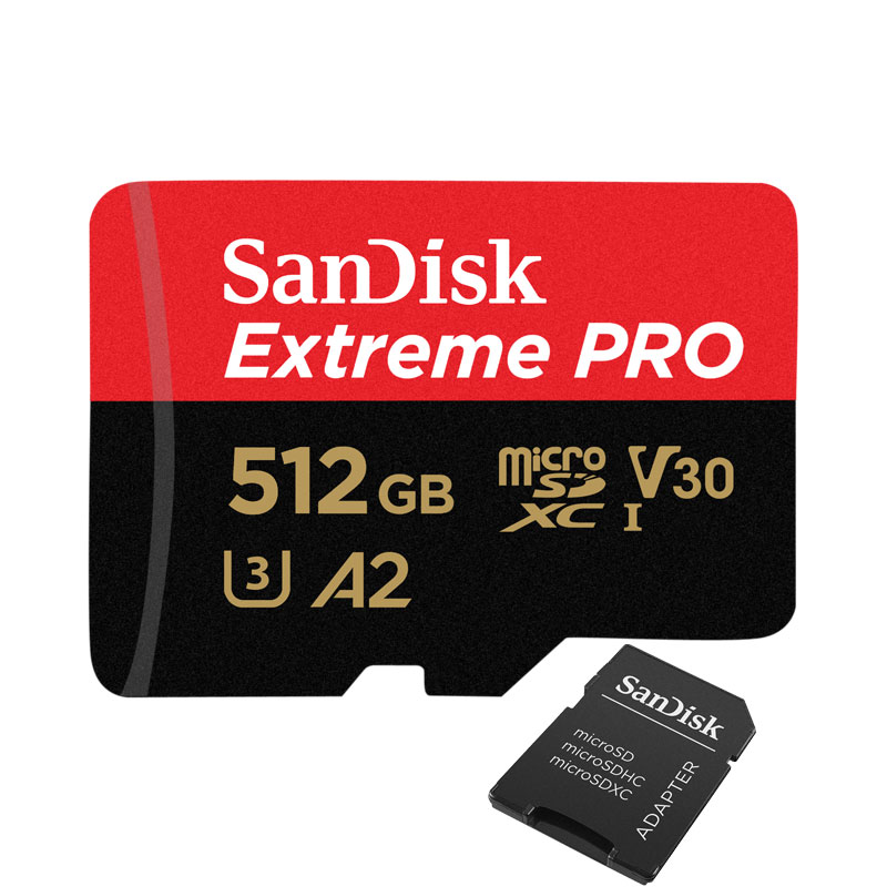 microSDXCカード 512GB Extreme PRO V30 A2 R:200MB/s W:140MB/s UHS-I U3 Class10 SD変換アダプター付 海外パッケー