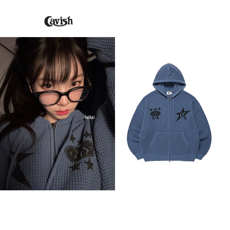 [エスパカリーナ着用] DAMAGED KNIT ZIP UP HOODIE BLUE 17,104円