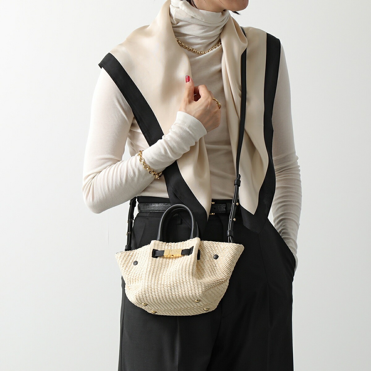 DEMELLIER デメリエー かごバッグ MINI NEW YORK ミニ ニューヨーク レディース ハンドバッグ ショルダーバッグ ラフィア×レザー 鞄 NATURAL/BLACK