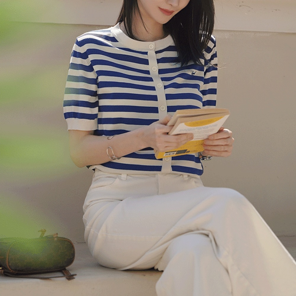 クリックアンドファニー ペッピーストライプ カーディガンペンダントニット