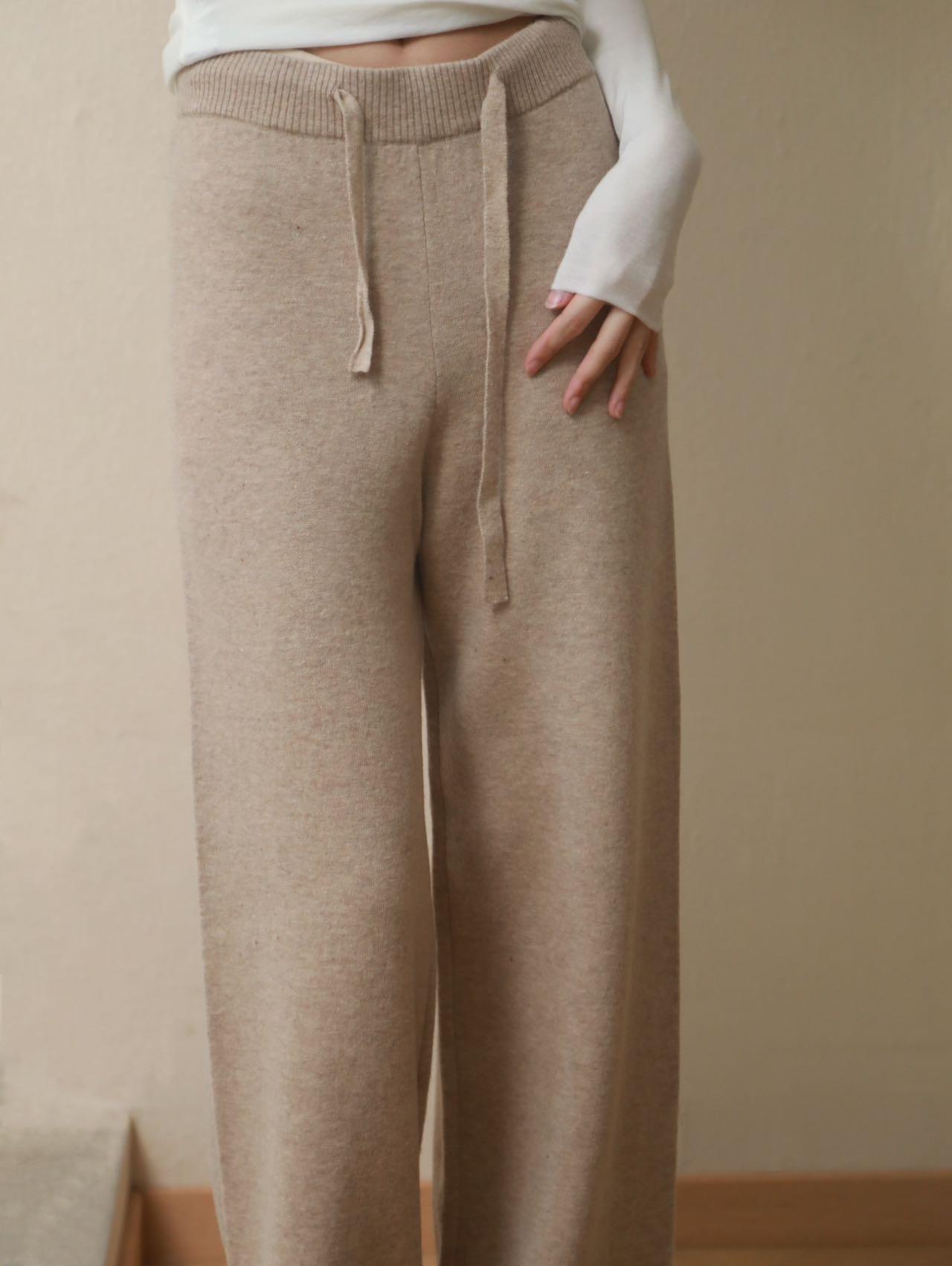 人気急上昇100%ウール レディース ニット ワイドパンツ 厚手 美脚 シルエット ストレートパンツ リラックスウェア 通勤 通学 部屋着 大人カジュアル グレー ベージュ ブラック M L 秋冬対応