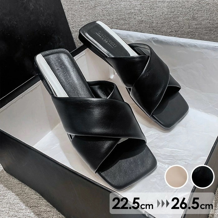 ミュール クロスストラップ お洒落なサンダル 歩きやすい ローヒール サンダル レディース 夏 ベルト 靴 女性 大人 美脚 シューズ シンプル ビーチサンダル スクエアトウ 大きいサイズ クロススト