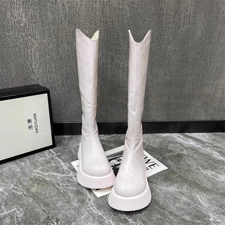 INSスタイル あつぞこしゅーず 厚底 スリム ストッキング 秋 歩きやすい ロングブーツ シューズ 真皮 膝下靴 超軽量 高くなる カジュアル