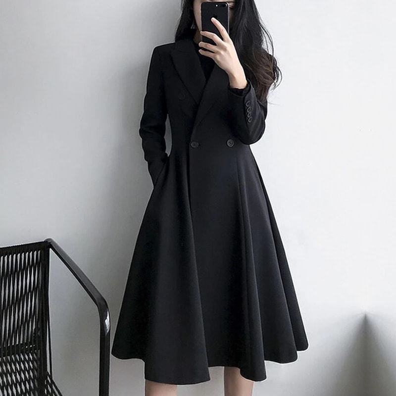 大きいサイズ レディース テーラードコート ダブルコート スプリング Aラインブラック 新入荷 ネコ