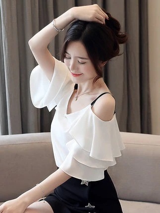 カットソー レディース 半袖 オフショルダー フリル 透け感 シフォン おしゃれ 上品 かわいい 大人可愛い きれいめ ガーリー フェミニン 無地 夏 学生 デート イベント ホワイト トップス 5,831円