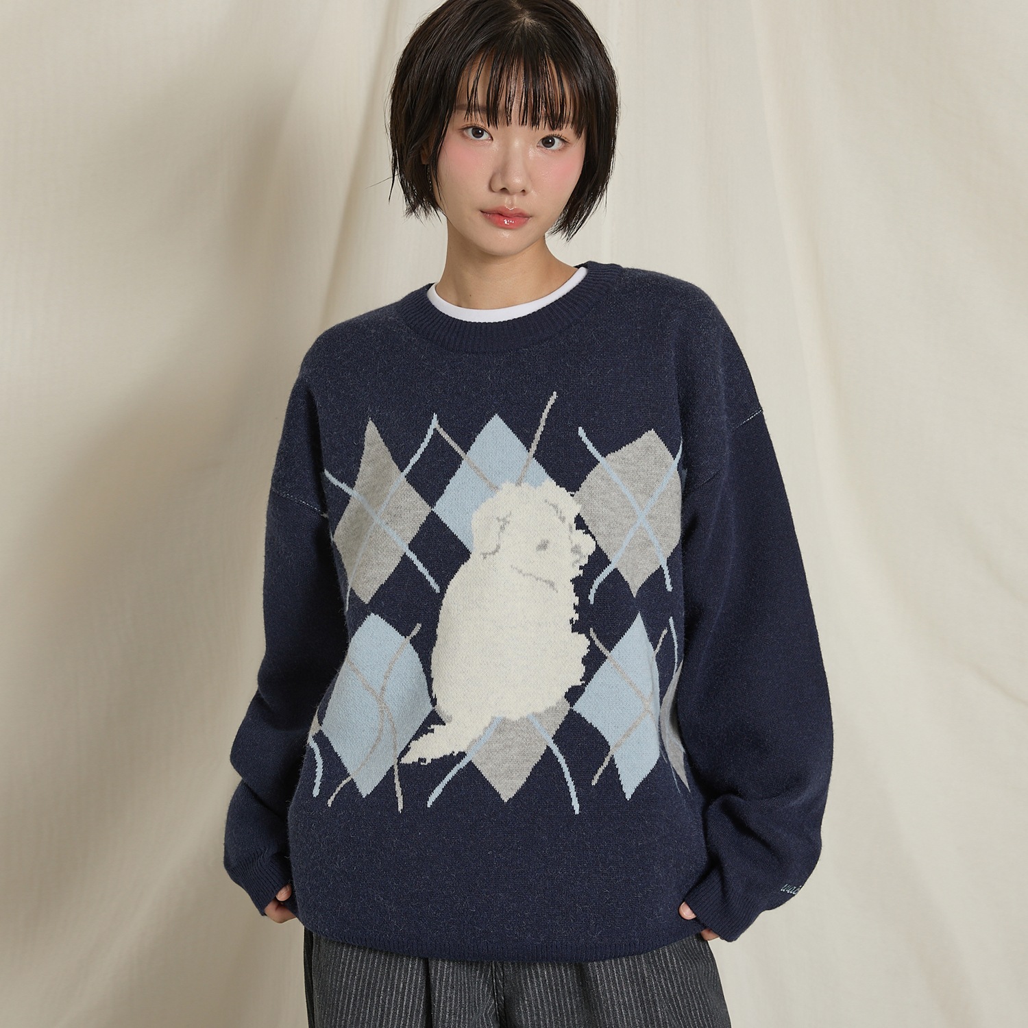 Maltese Argyle Crewneck Knit NAVY