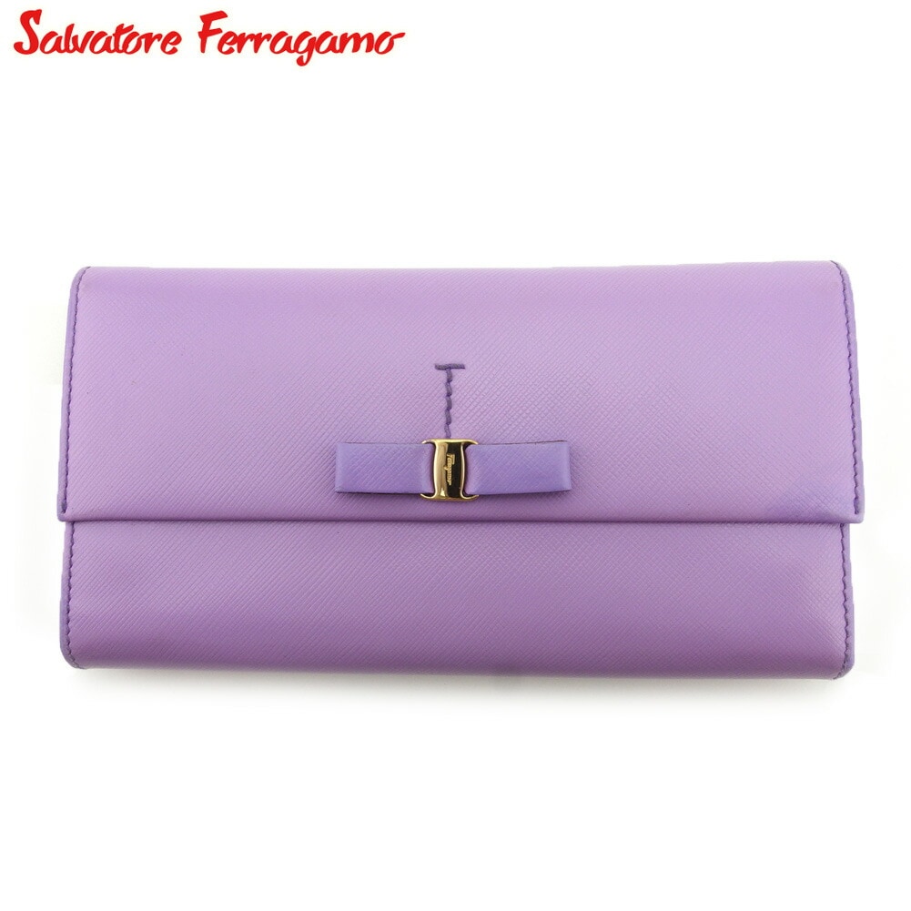 長財布 ファスナー付き 財布 ヴァラリボン レディース パープル ゴールド 中古