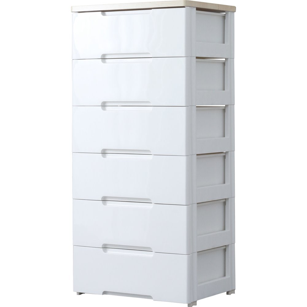 アイリスオーヤマ チェ スト ラクラク引出し 木天板 6段 日本製 幅56×奥行41.5×高さ119cm ホワイト / ナチュラル 白 プラスチック HG-556R