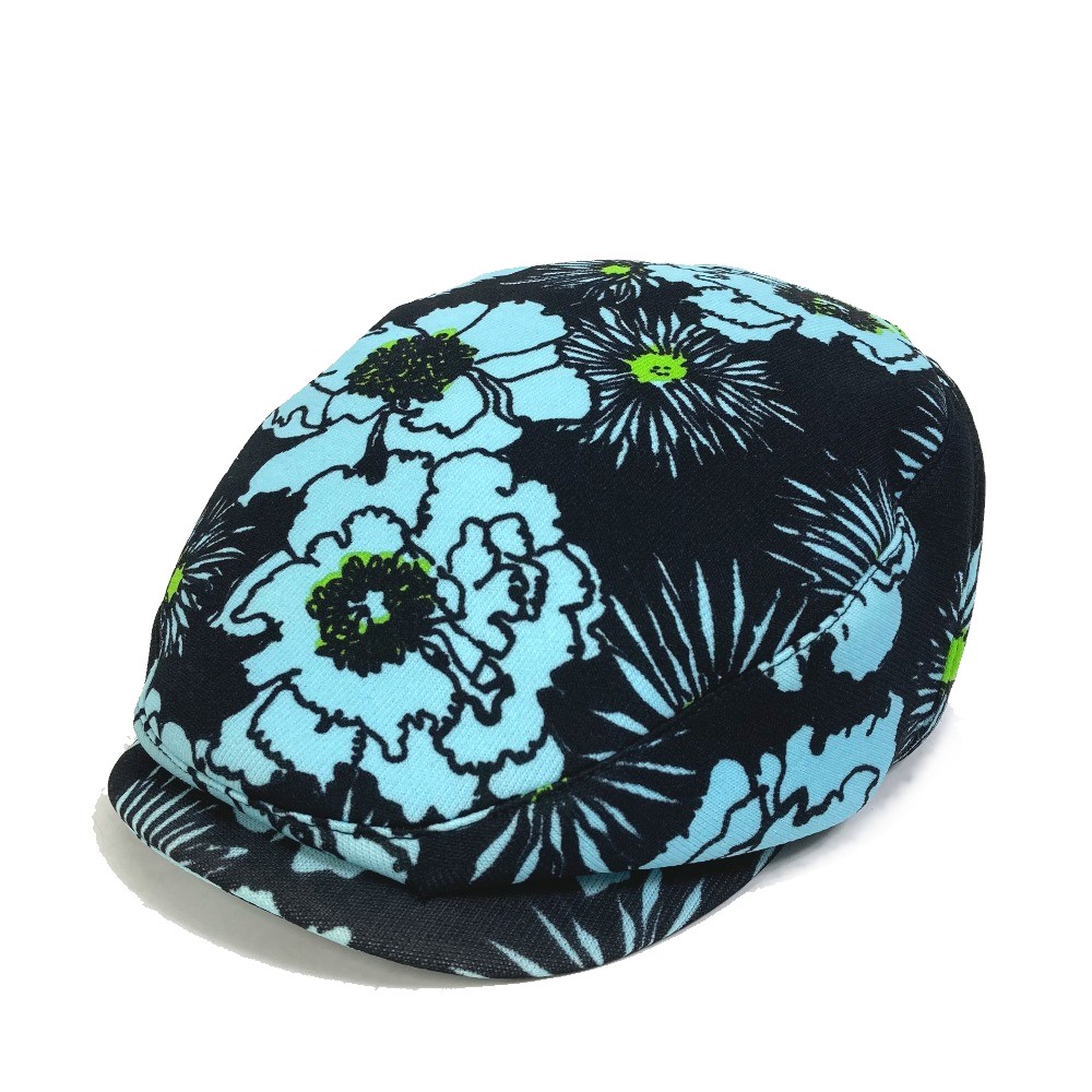 キャスケット ハット 花柄 帽子 ナイロン ブルーブラック