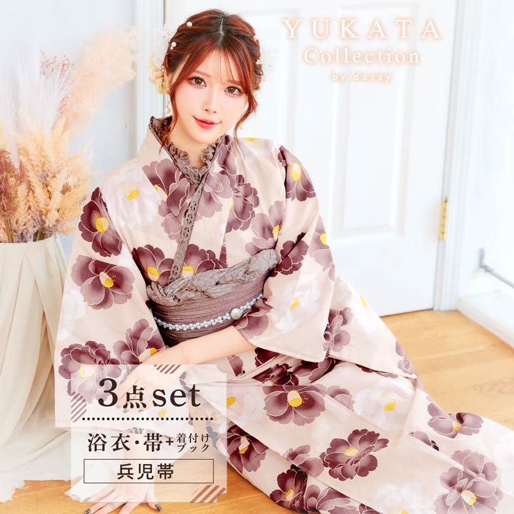 [3点SET]フェミニン 椿柄 浴衣【2024年新作/YUKATA by dazzy】