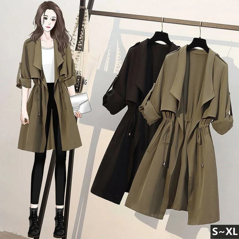 トレンチコート レディース スプリングコート 春 秋 ミドル丈 アウター 大きいサイズ 通勤 高級感 上品 カジュアル 卒業式 服 母 通勤 長袖 20代 30代 黒 カーキ バレンタイン プレゼント