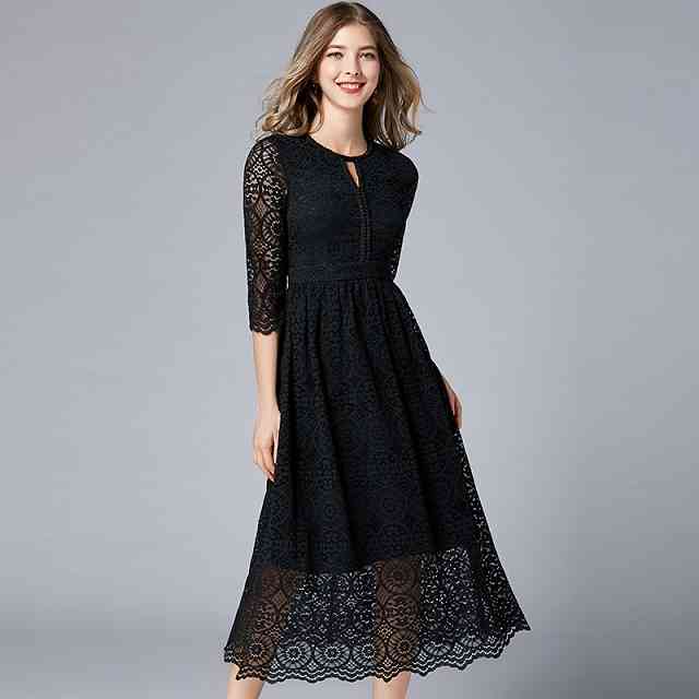 【即納】パーティードレス ラウンドネック ビジュー 使い 胸元 スイング スカート 大きいサイズ ワンピース ドレス ひざ下 丈 結婚式 ドレス およばれ ドレス フォーマルドレス 二次会 演奏会 発