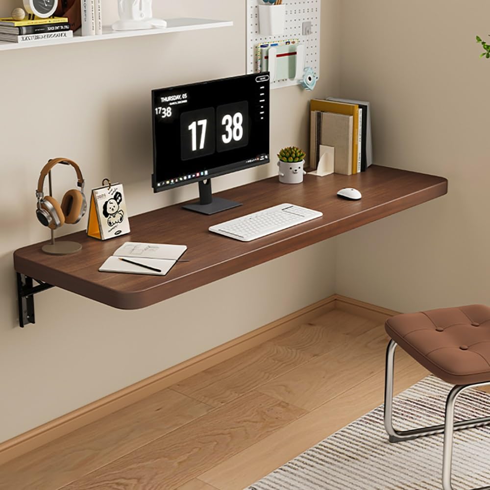 壁掛け折りたたみデスク小さなスペースに最適な木製ドロップリーフテーブル折りたたみ式ランドリーフローティングデスクコンピューターキッチンスタディベッドルーム(ウォールナット40x40cm/16x